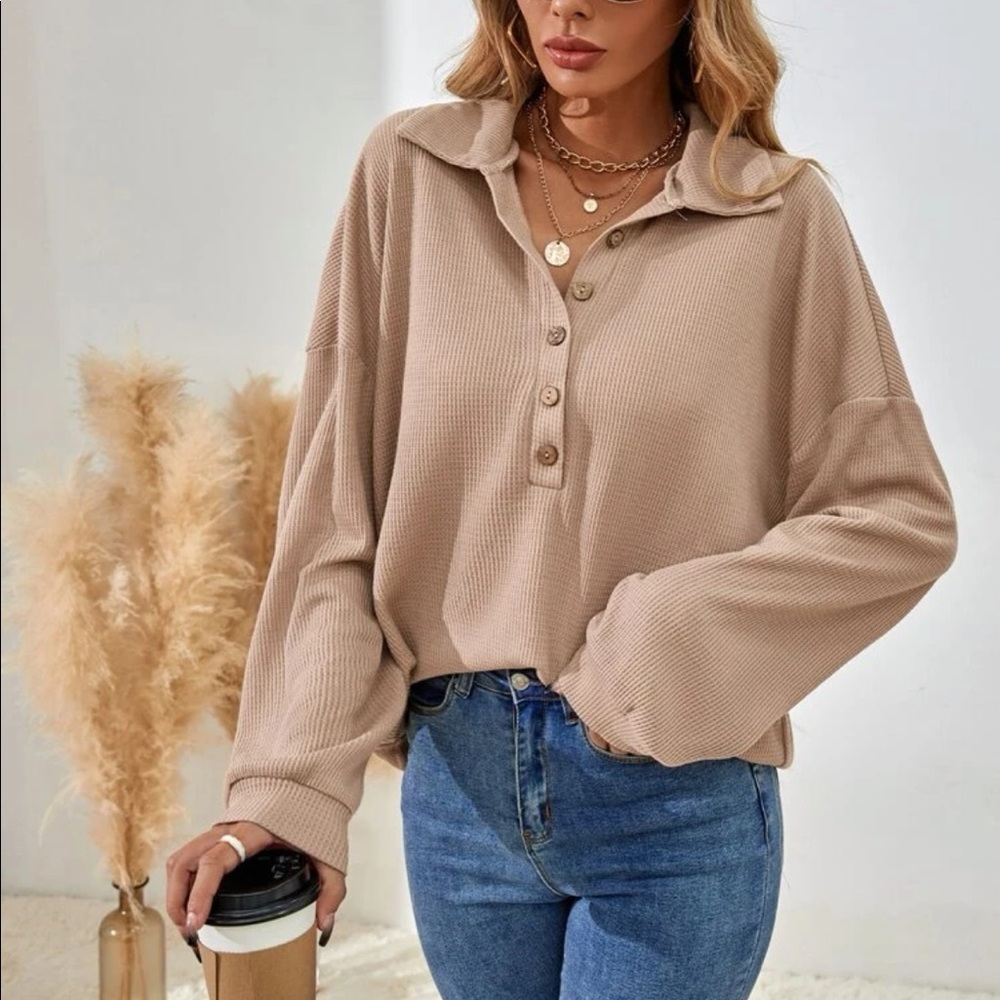 Half Button Drop Shoulder Tee